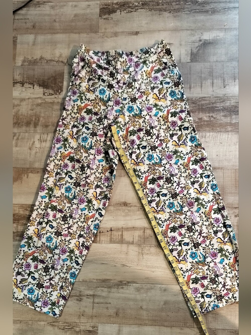 Wide Leg Floral Print Pants - White Multi